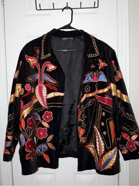 Vintage Indigo Moon Velvet Floral Jacket